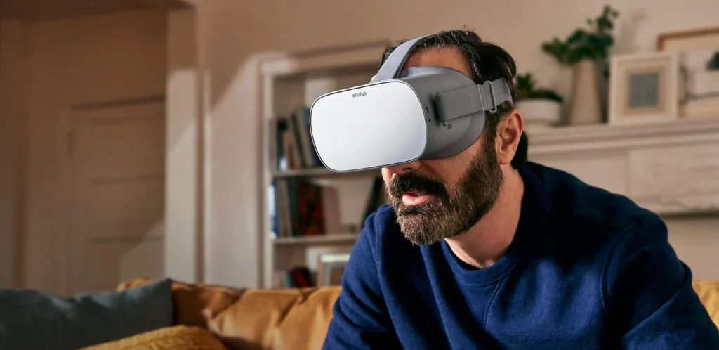 A man with Oculus Go VR Headset on his head
