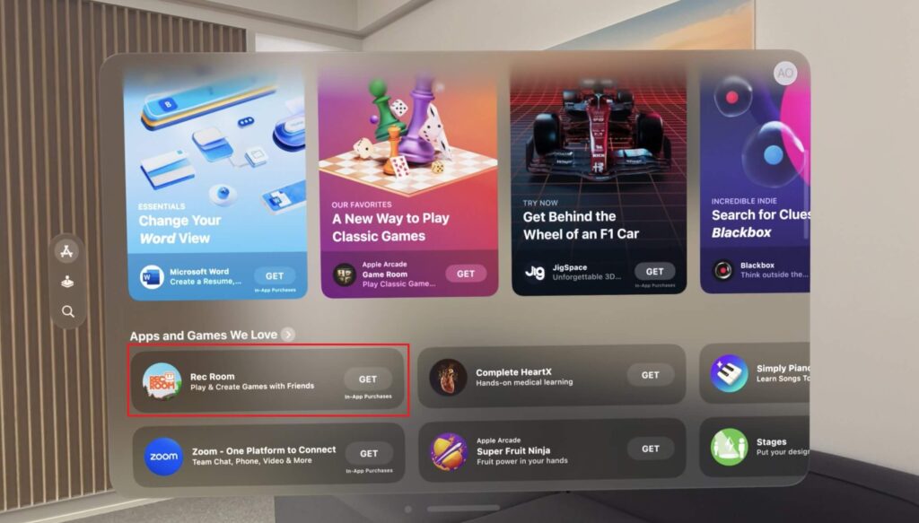 Rec Room on the Apple Vision Pro 