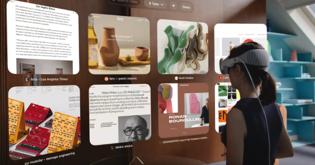 Woman using Apple Vision Pro for productivity
