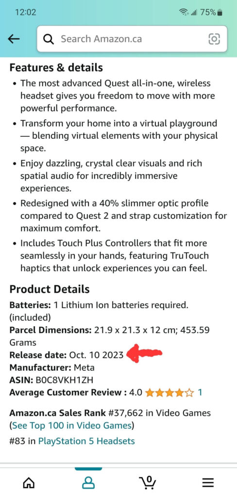 Meta Quest 3 release amazon